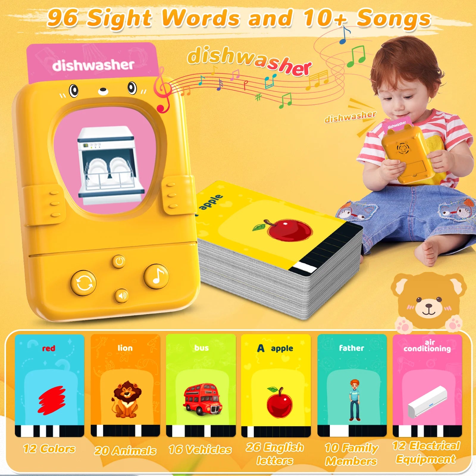 Children's Interactive Electronic Reading Card Practice Device, Sensory Voice and Auditory Learning Toy