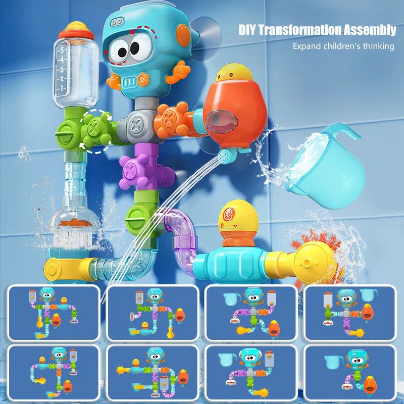Baby Bath Toys with Strong Suction Cups Tubes Spinner Squirt Water Game Set Toddlers Kids Shower Pool for 3 Years Children Gifts